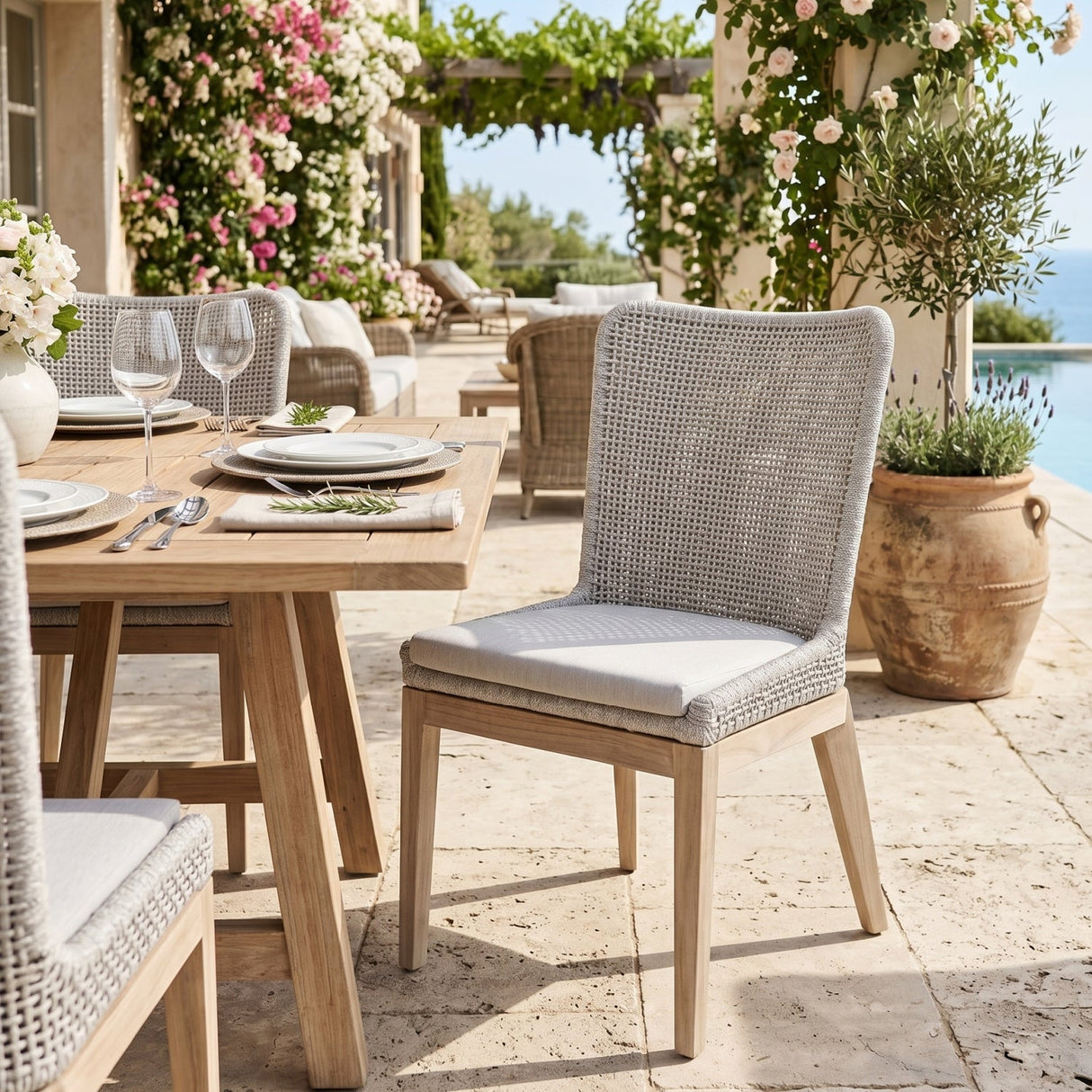 Modern European furniture - White Rope Outdoor Dining Chairs (2) - www.oroa.com