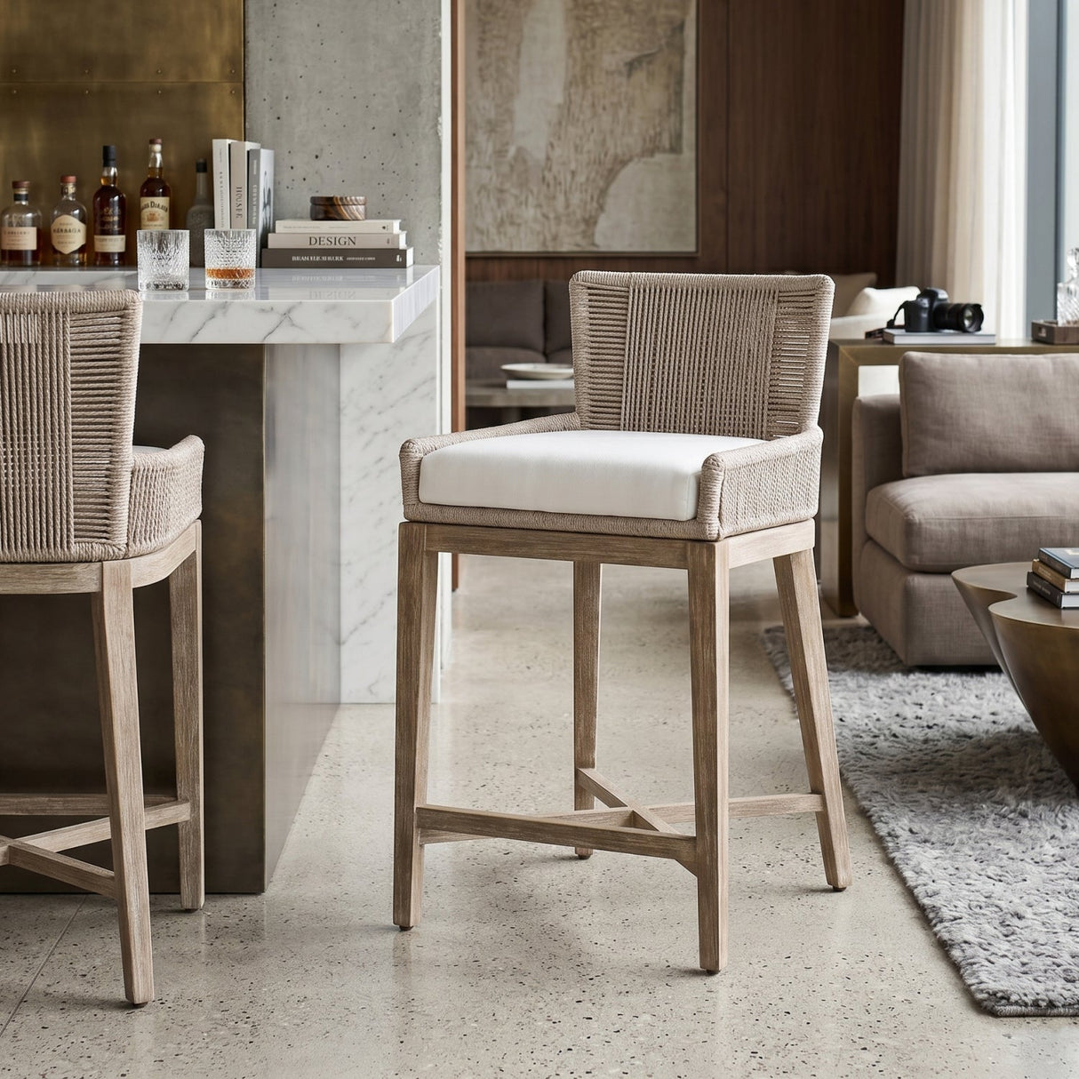 Modern European furniture - Beige Twist Rope Counter Stool - www.oroa.com