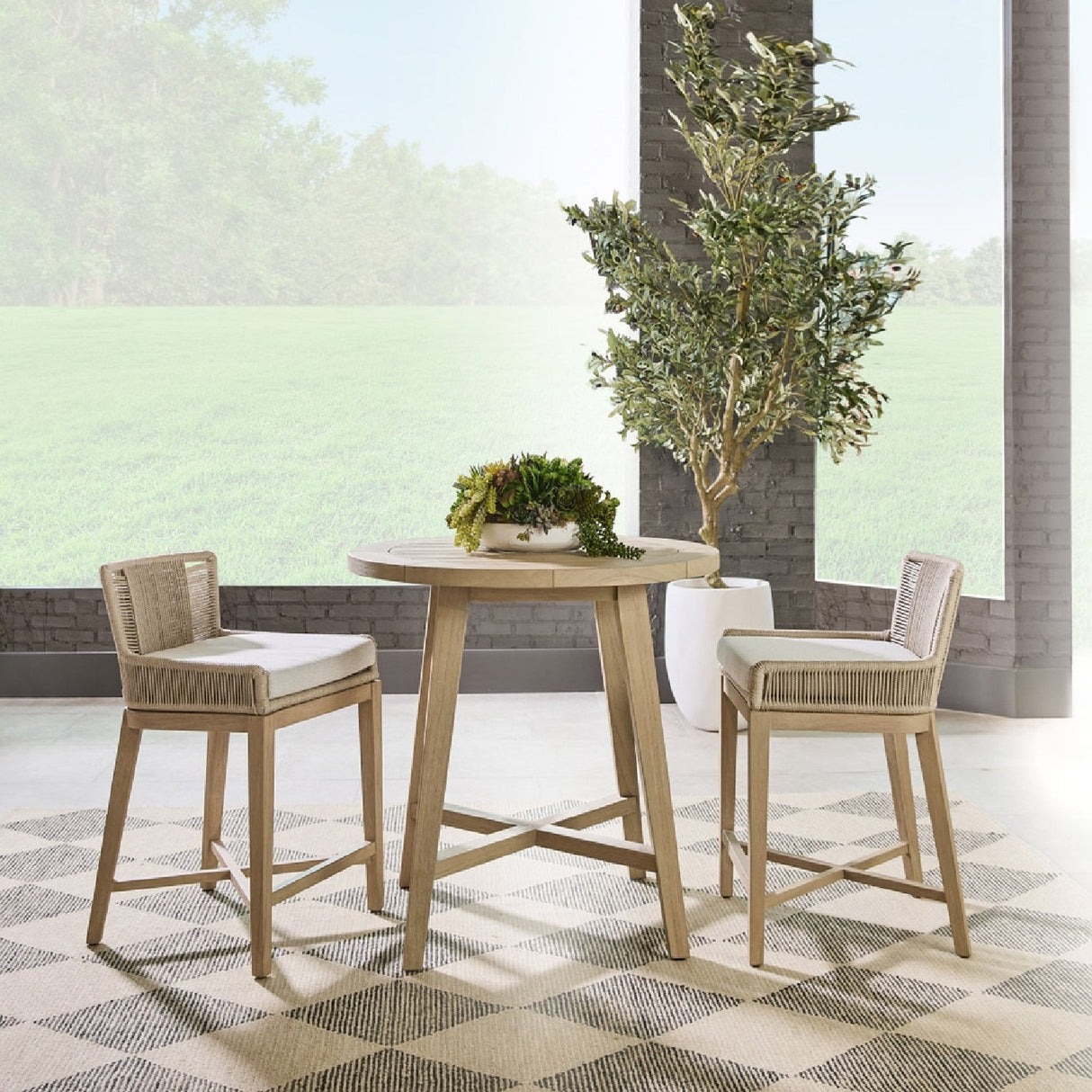 Modern European furniture - Beige Rope Outdoor Counter Stool - www.oroa.com