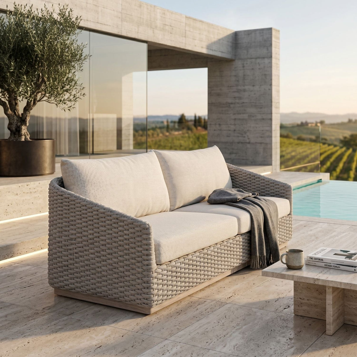 Modern European furniture - Taupe Oval Rope Outdoor Sofa - www.oroa.com
