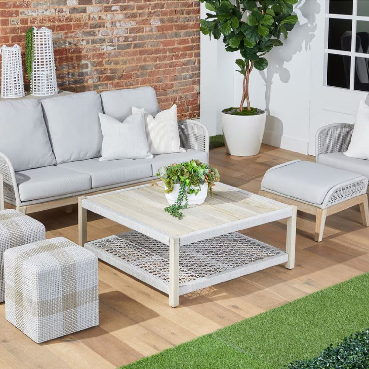 Teak Square Outdoor Coffee Table | Living Essentials Wrap – rear view