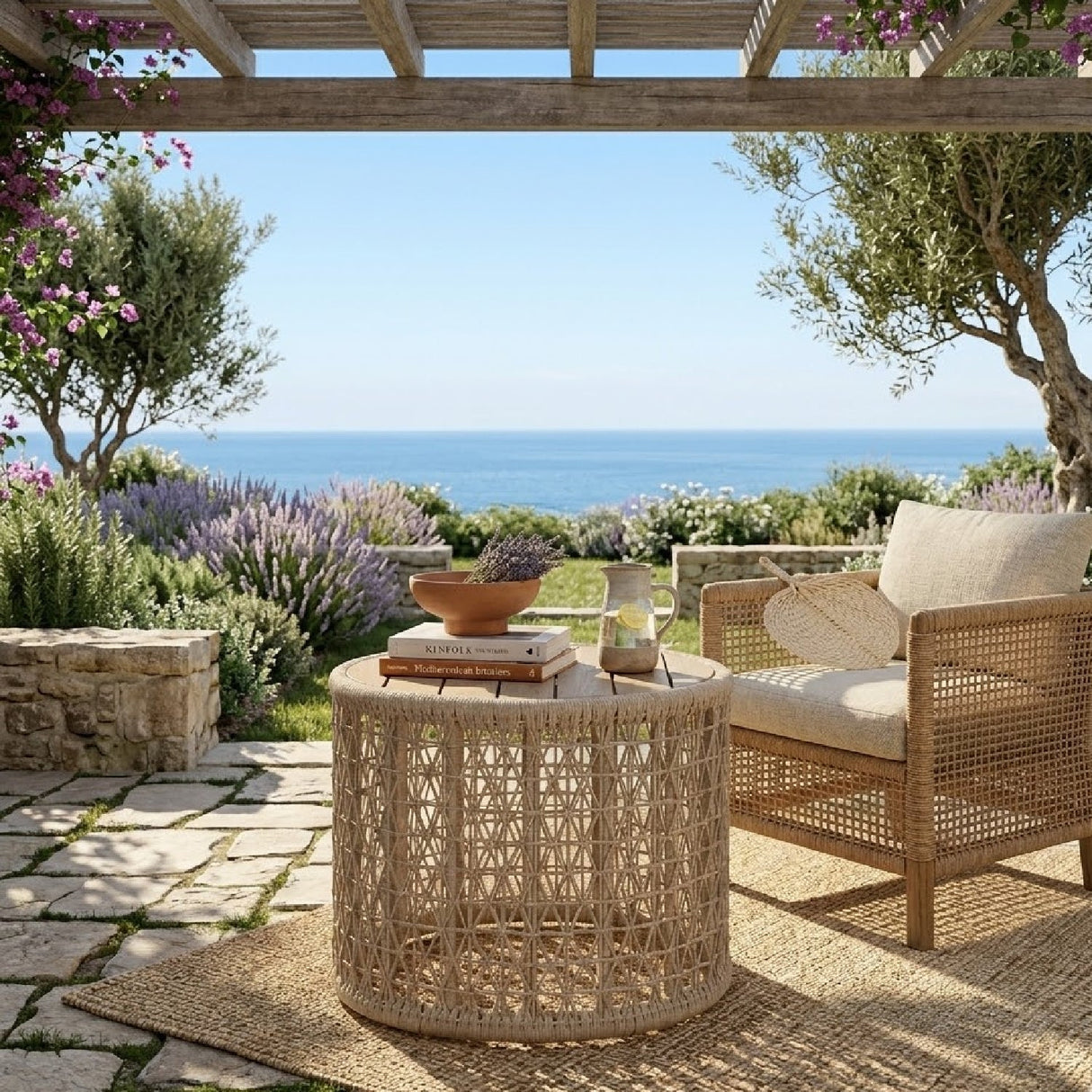 Modern European furniture - Beige Rope Outdoor End Table - www.oroa.com