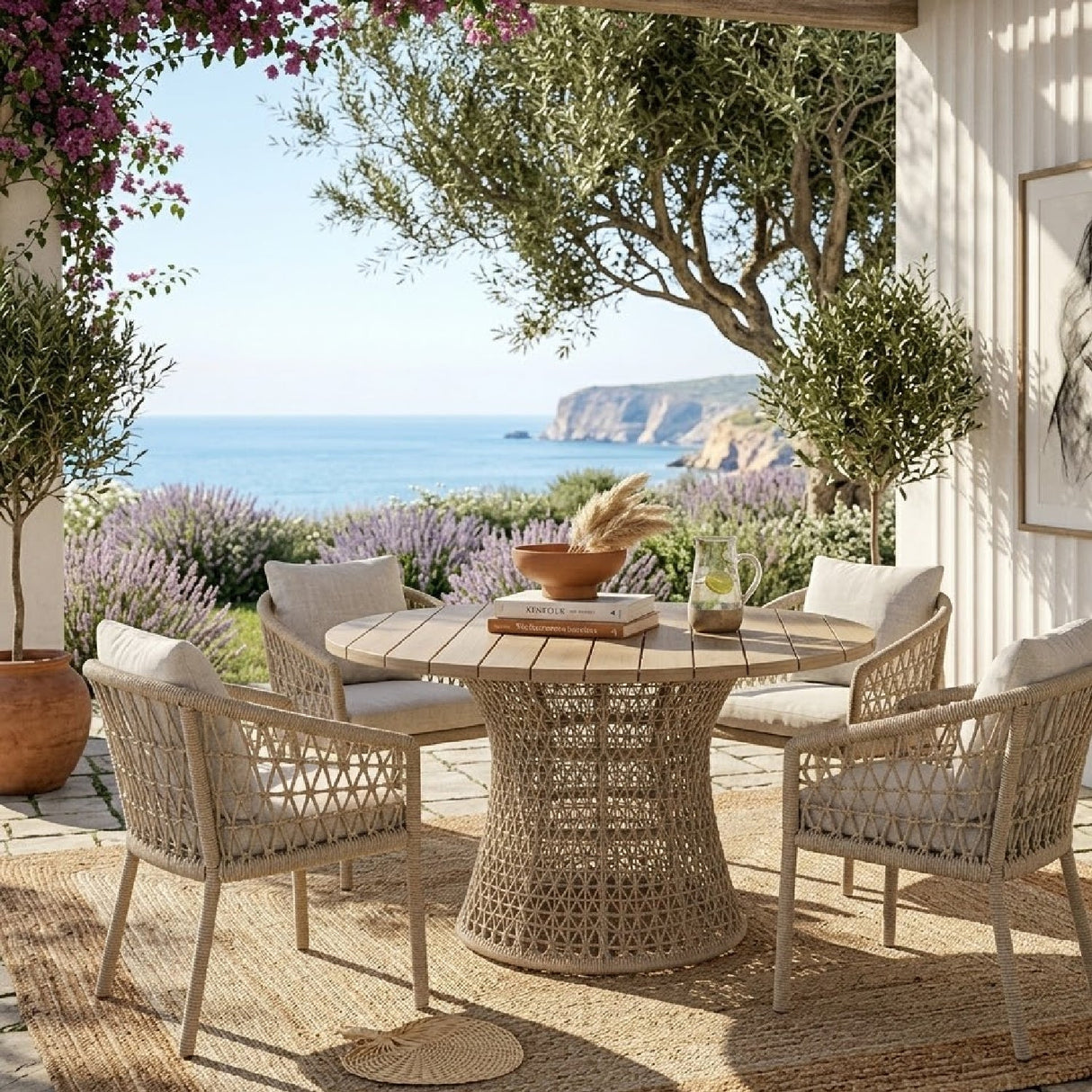 Modern European furniture - Beige Rope Outdoor Dining Table - www.oroa.com