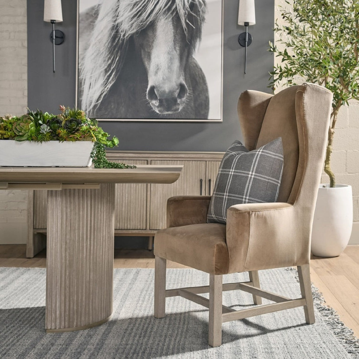 Modern European furniture - Brown Velvet High-Back Accent Chair - www.oroa.com