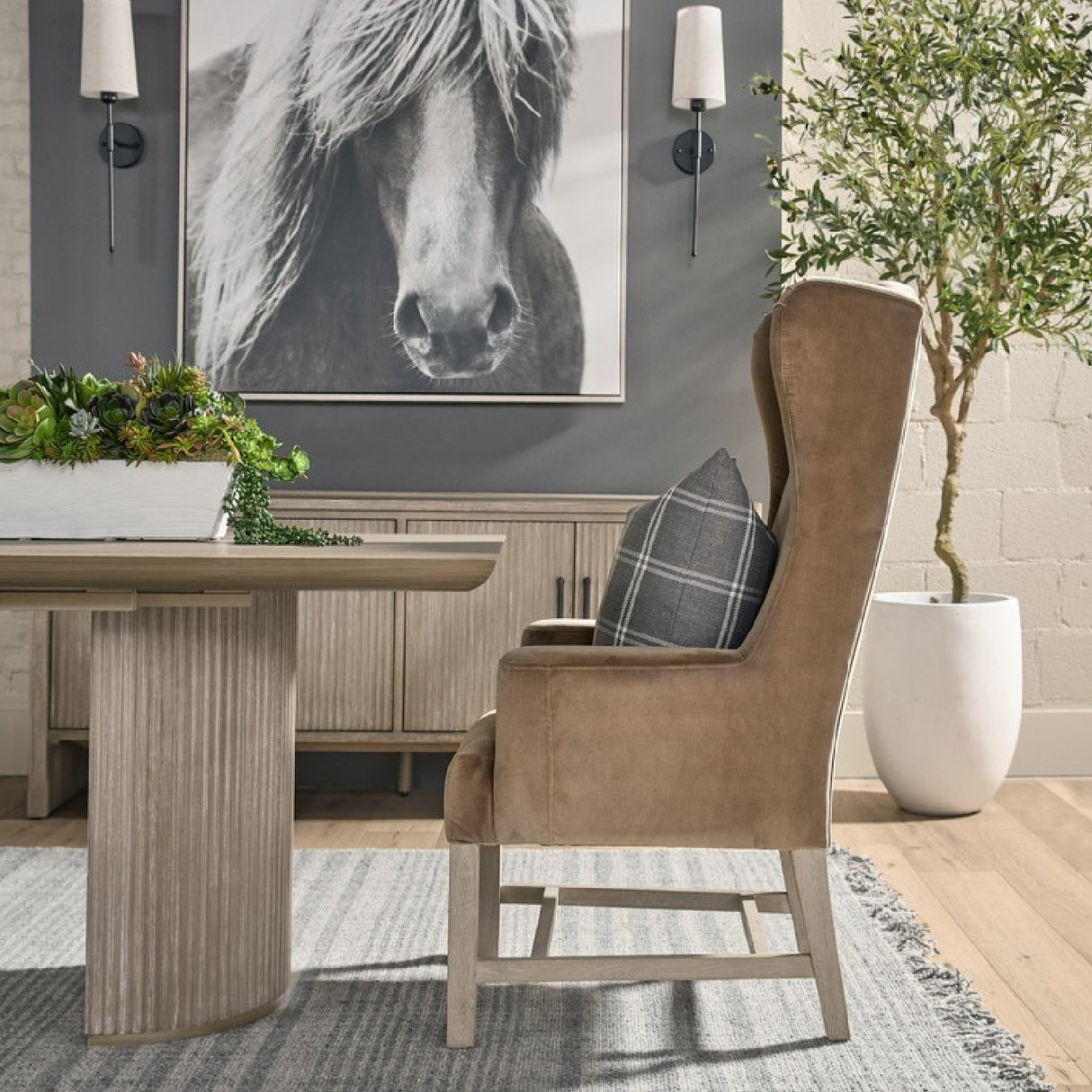 Modern European furniture - Brown Velvet High-Back Accent Chair - www.oroa.com