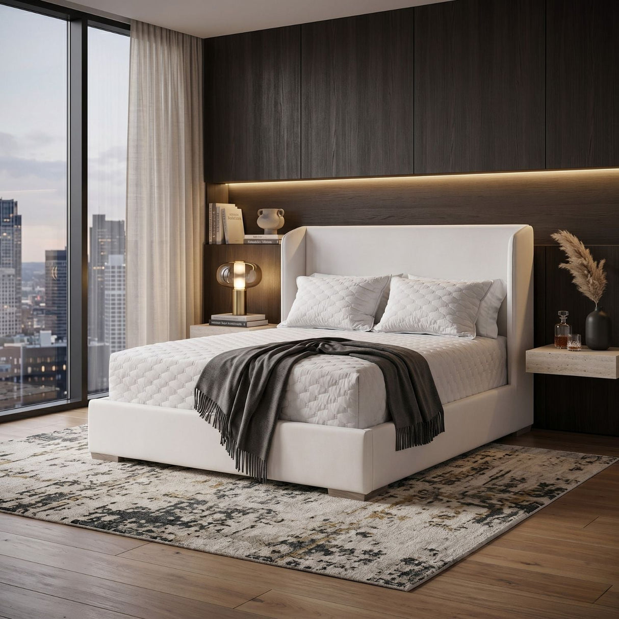 Modern European furniture - White Upholstered Queen Bed - www.oroa.com