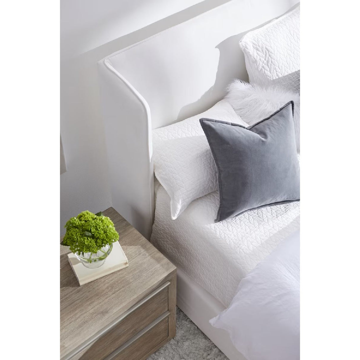 White Upholstered Queen Bed | Living Essentials Stewart