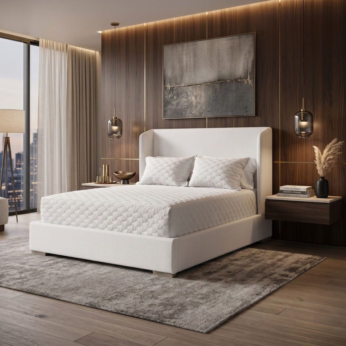 Modern European furniture - White Upholstered California King Bed - www.oroa.com