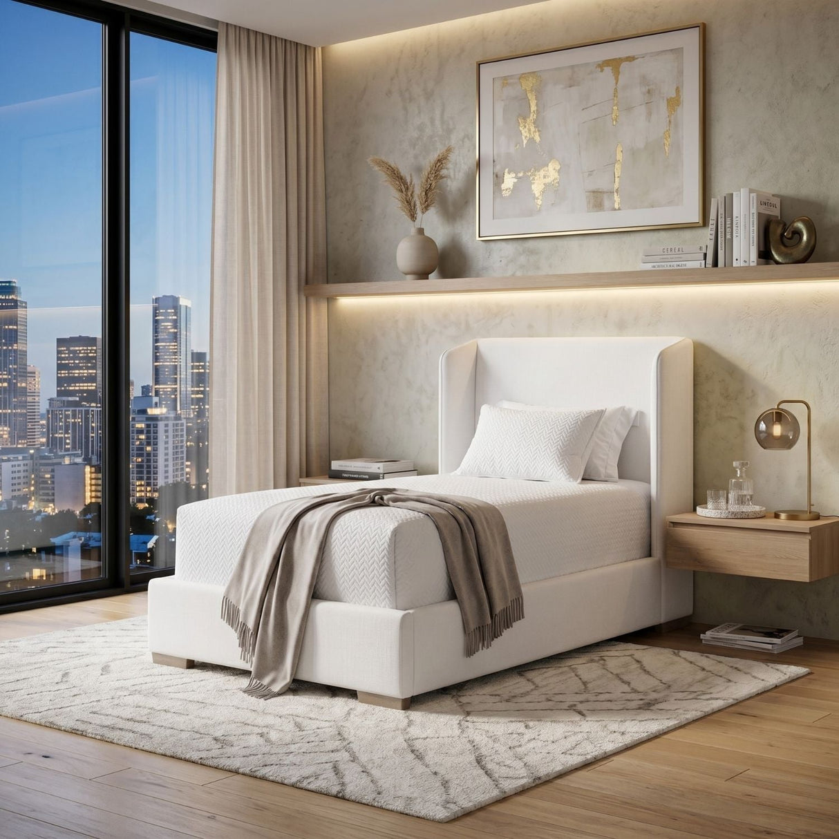 Modern European furniture - White Upholstered Twin Bed - www.oroa.com