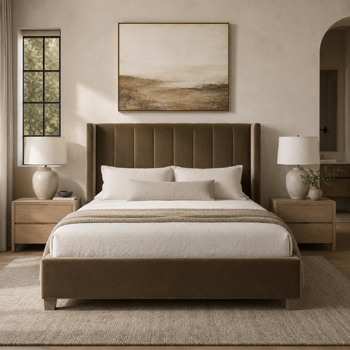 Modern European furniture - Velvet Channeled Queen Bed - www.oroa.com