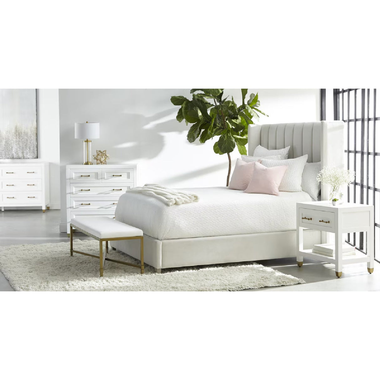 Modern European furniture - Velvet Channeled Queen Bed - www.oroa.com