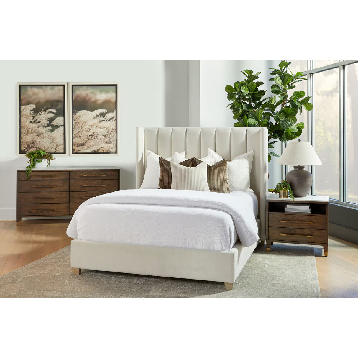 Modern European furniture - Velvet Channeled Queen Bed - www.oroa.com