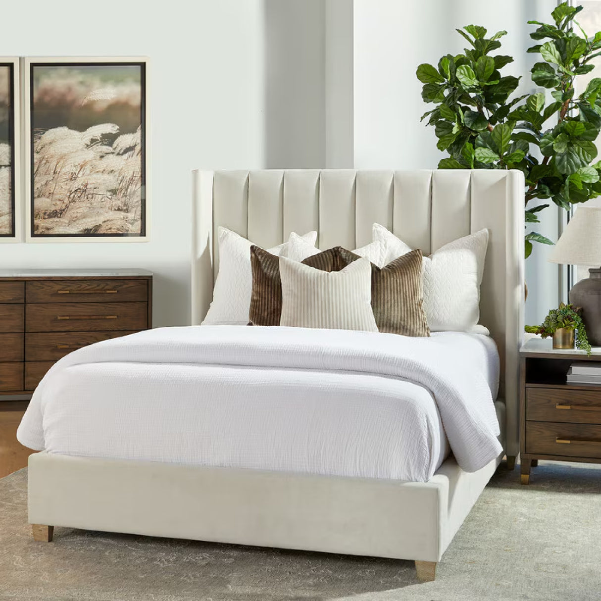 Modern European furniture - Velvet Channeled Queen Bed - www.oroa.com