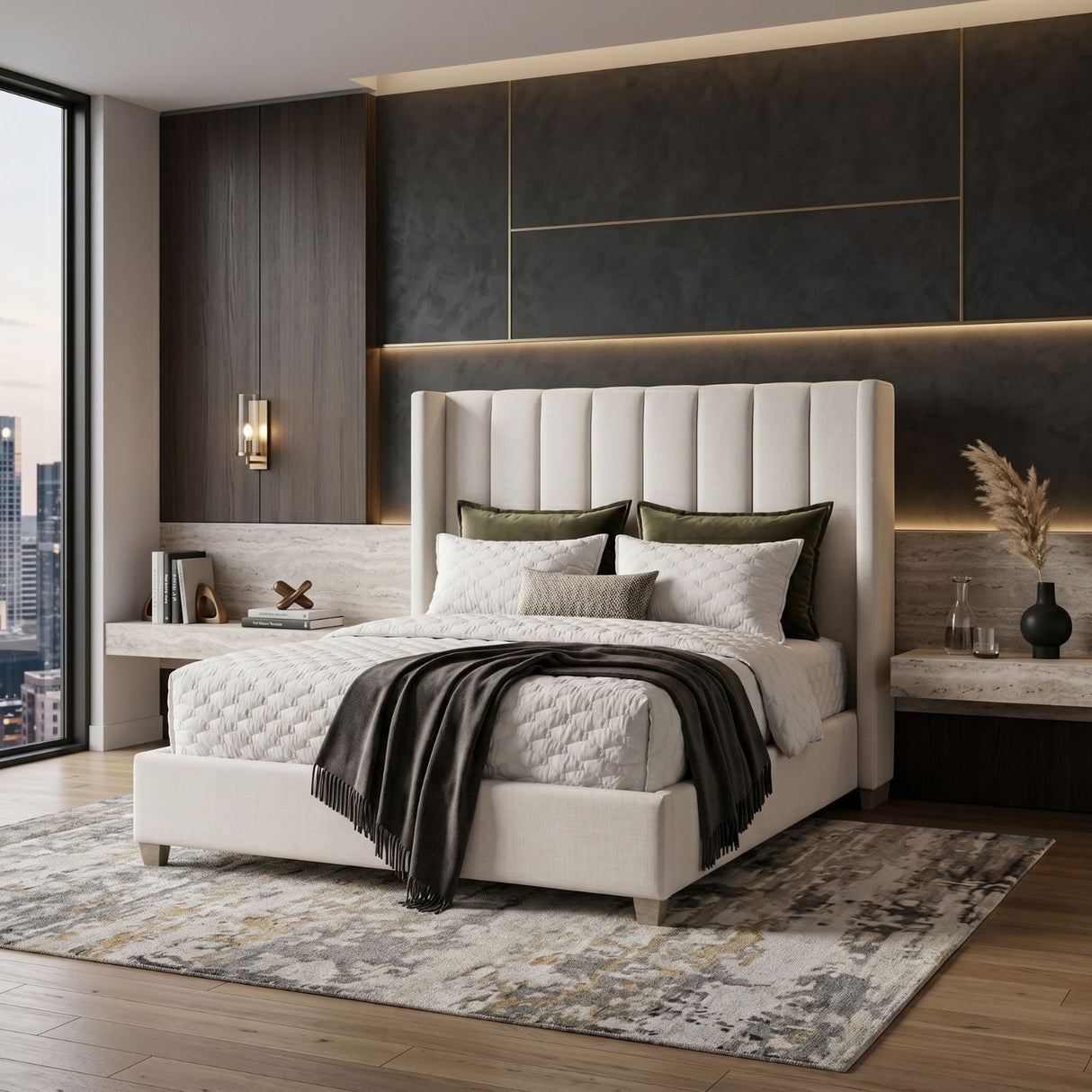 Modern European furniture - Cream Velvet California King Bed - www.oroa.com