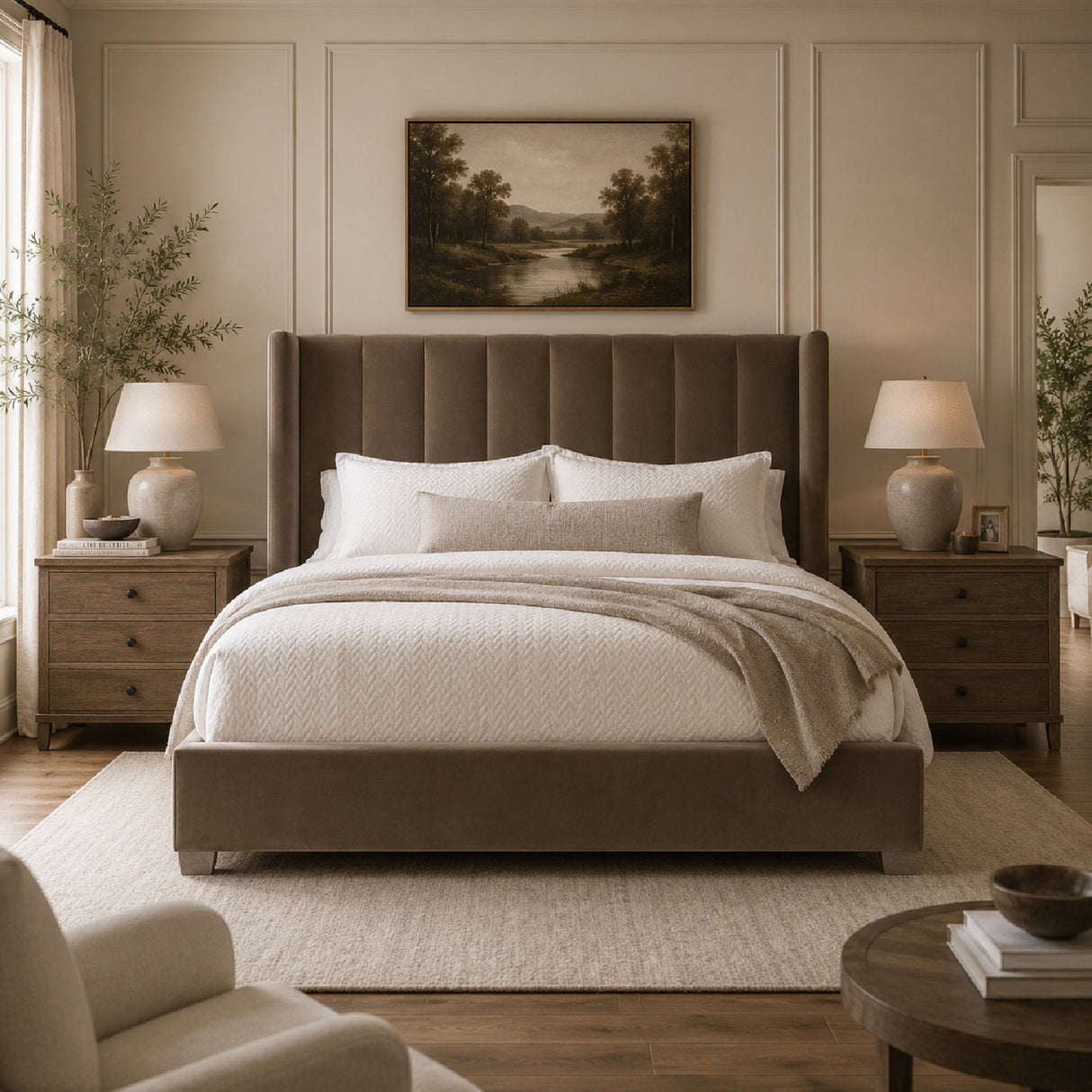 Channeled Velvet King Bed | Living Essentials Chandler – alternate view 24