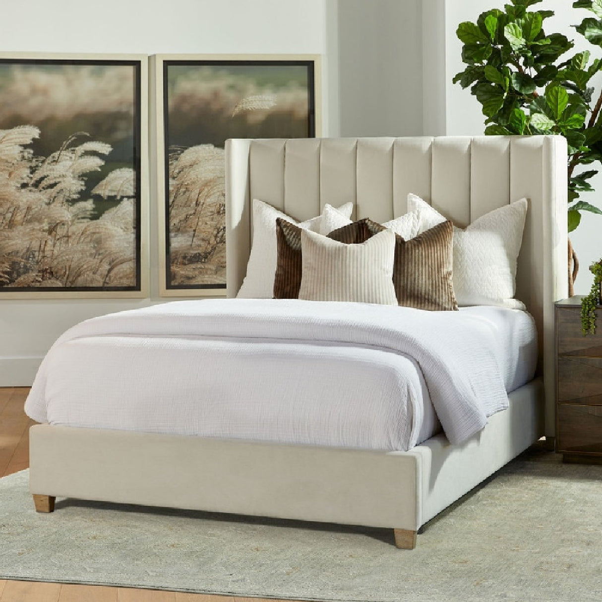 Channeled Velvet King Bed | Living Essentials Chandler – angled view