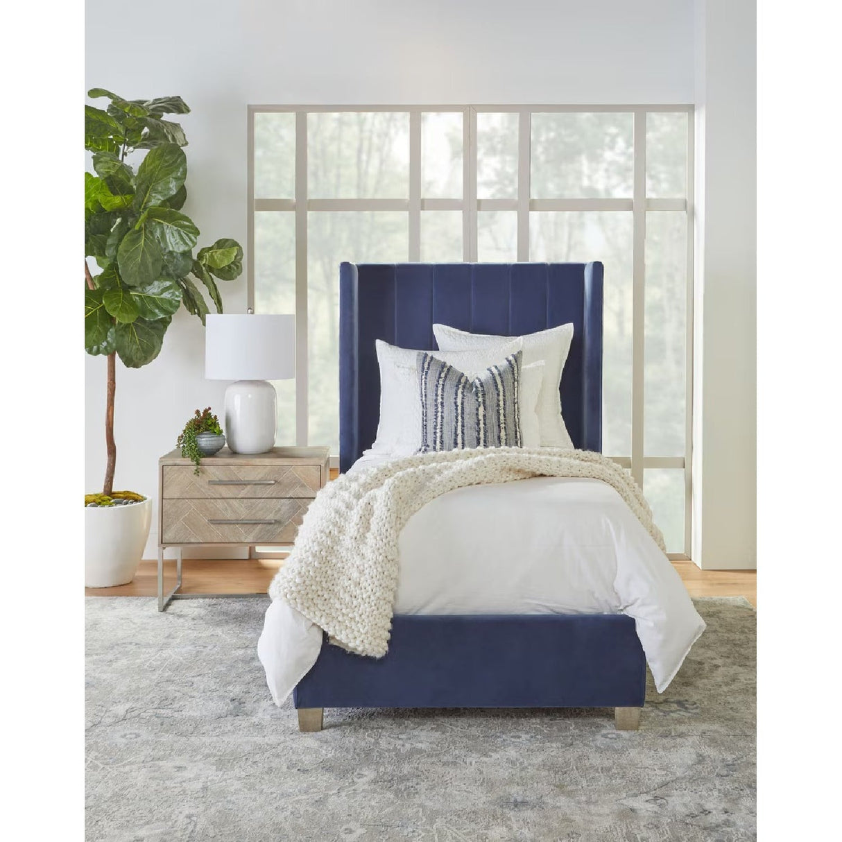 Modern European furniture - Blue Velvet Twin Bed - www.oroa.com