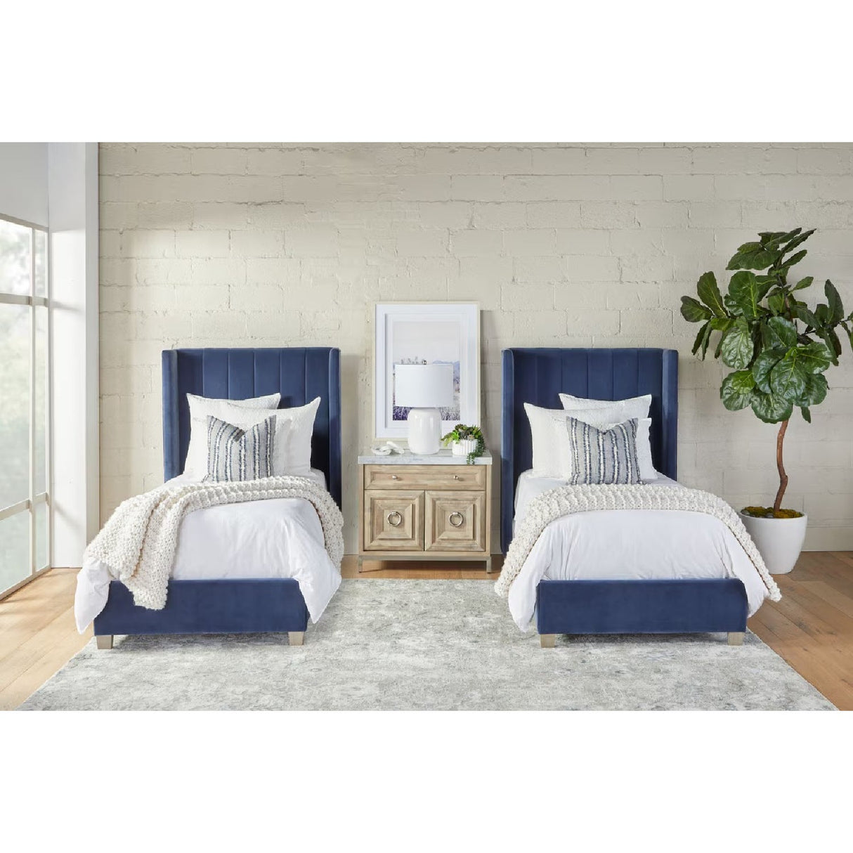 Modern European furniture - Blue Velvet Twin Bed - www.oroa.com