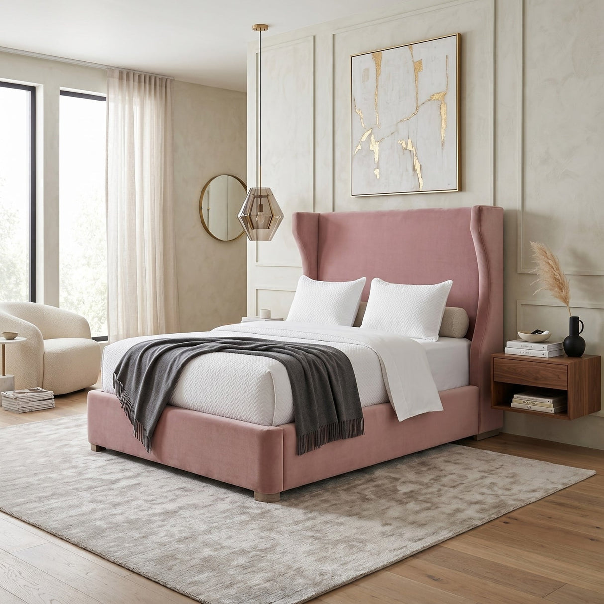 Modern European furniture - Velvet Winged Twin Bed - www.oroa.com