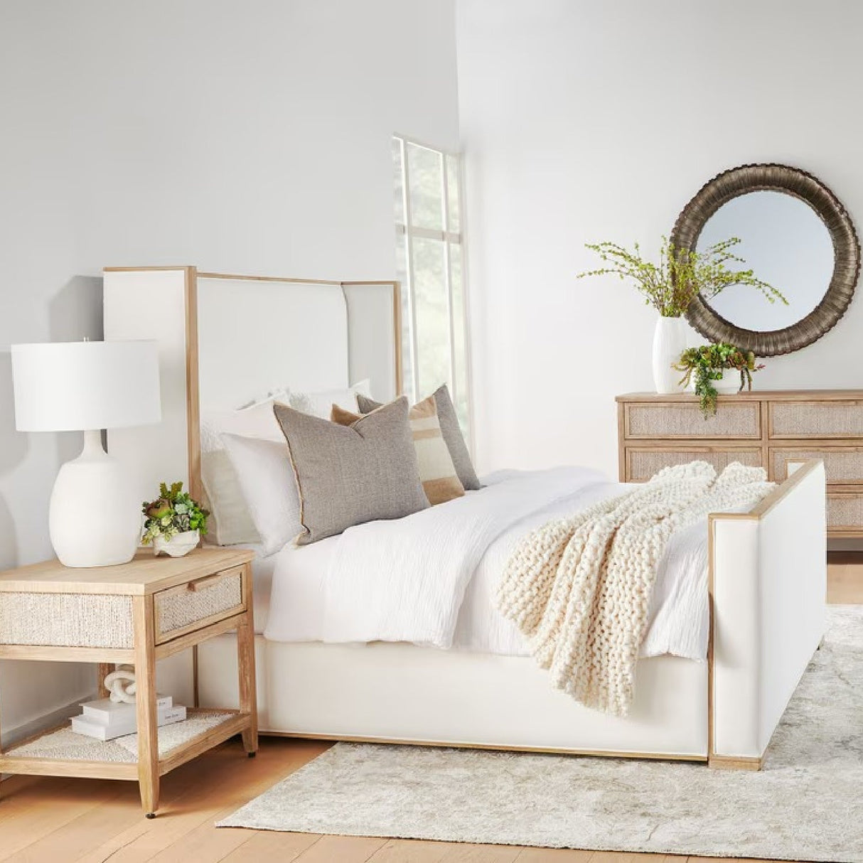 White Upholstered Bed | Living Essentials Tailor – angled view