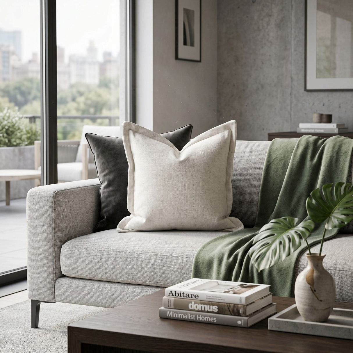 Modern European furniture - Cream Linen Flanged Pillows (2) - www.oroa.com