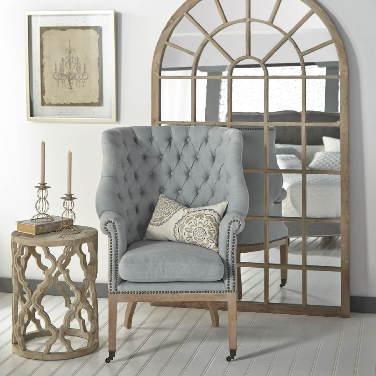 Elm Openwork End Table | Living Essentials Clover – angled view