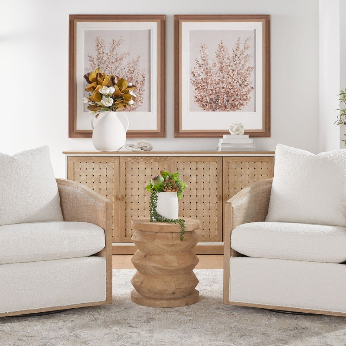 Pine Wood Cylindrical Accent Table | Living Essentials Pier – angled view