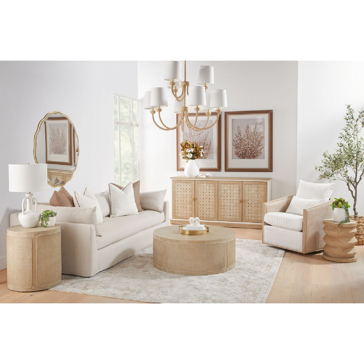 Pine Wood Cylindrical Accent Table | Living Essentials Pier – alternate view 24