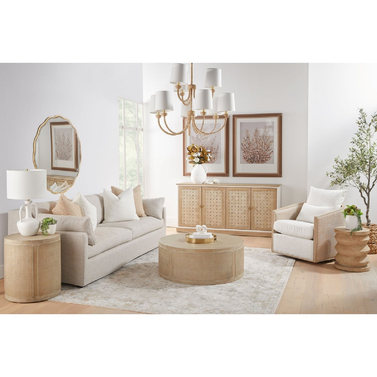 Pine Wood Cylindrical Accent Table | Living Essentials Pier – alternate view 26