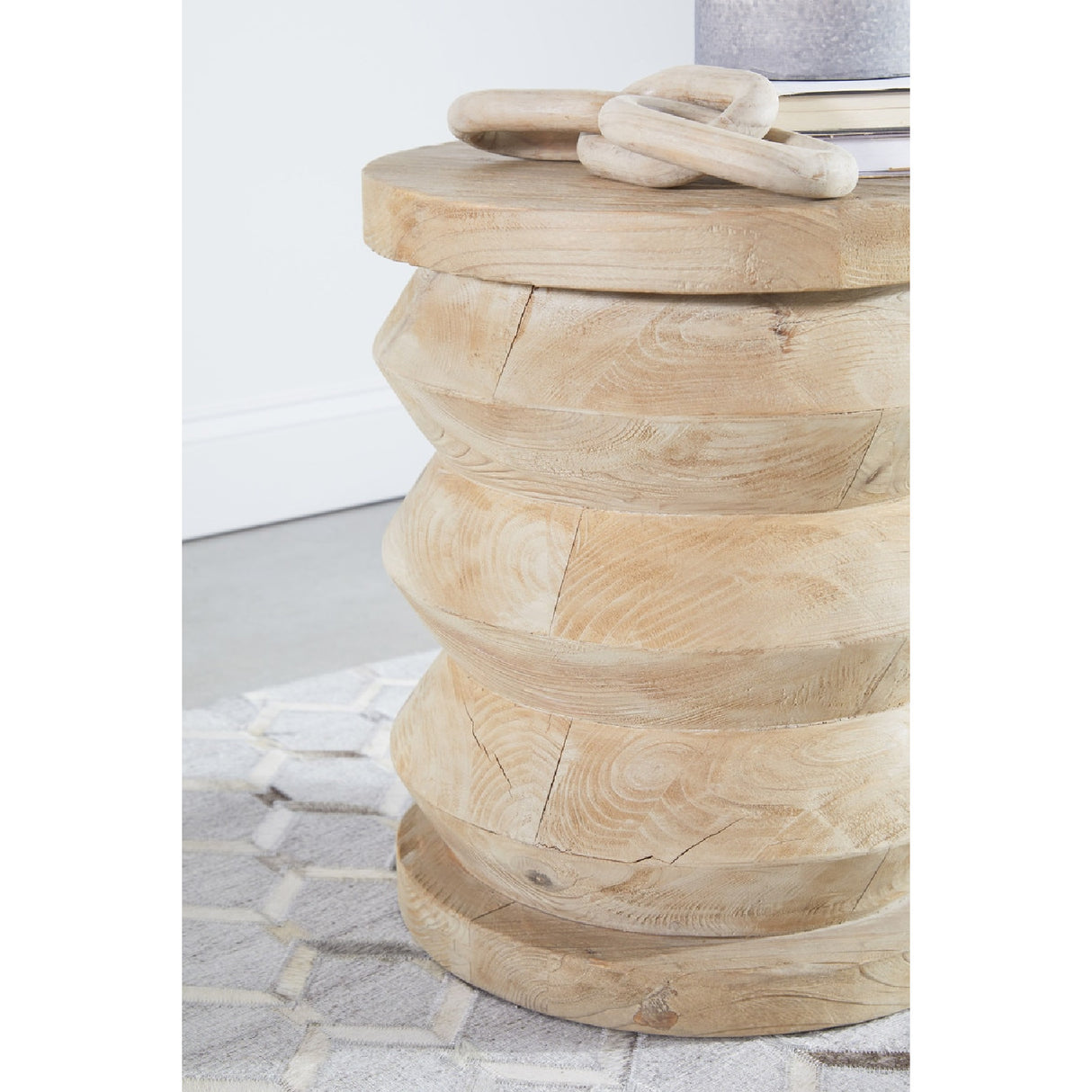 Pine Wood Cylindrical Accent Table | Living Essentials Pier – alternate view 6