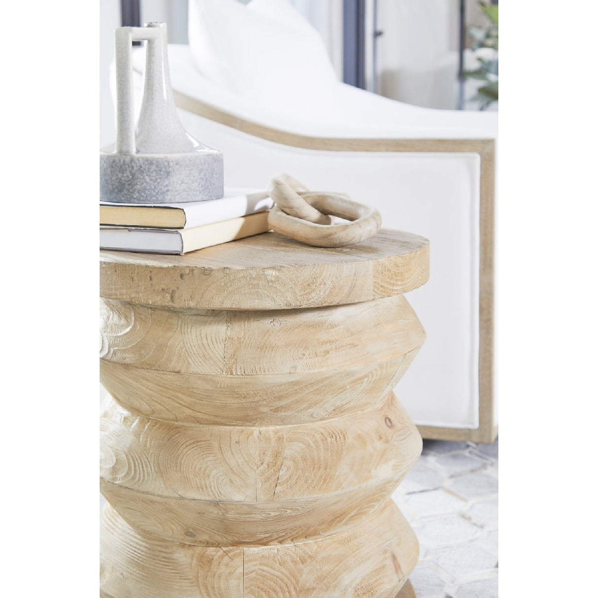 Pine Wood Cylindrical Accent Table | Living Essentials Pier – alternate view 8