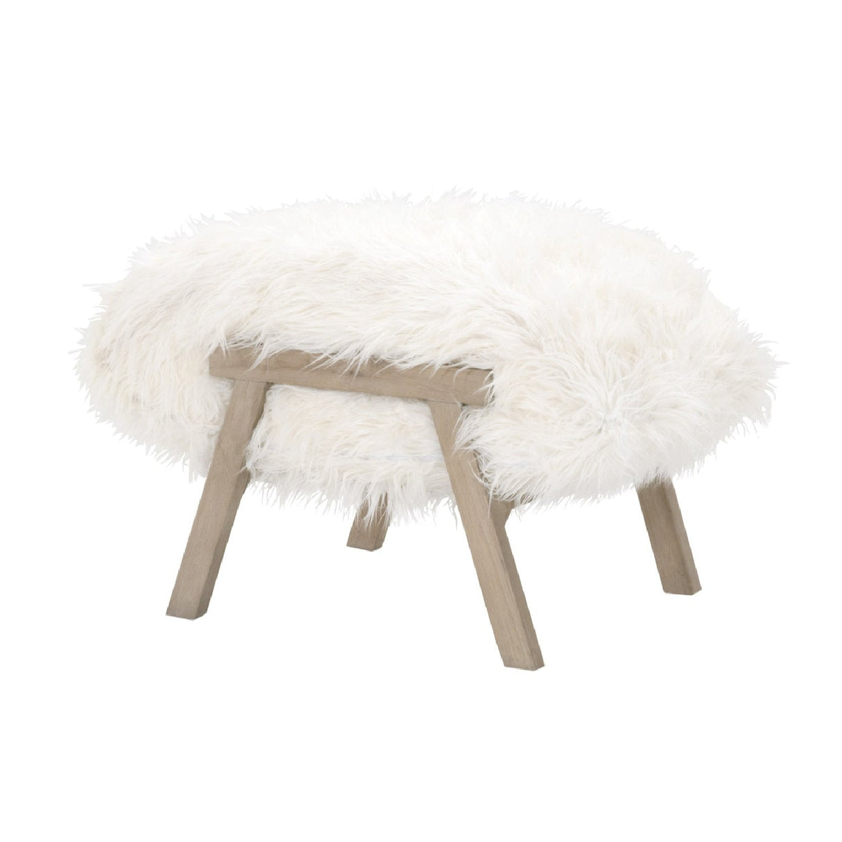 White Fur Ottoman | Living Essentials Tibet – side view