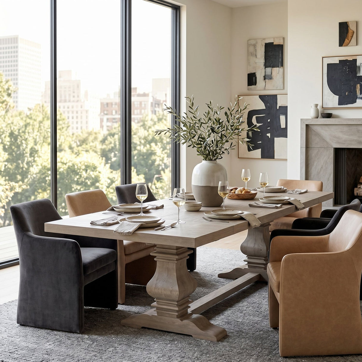 Extendable Gray Oak Dining Table | Living Essentials Monastery – angled view