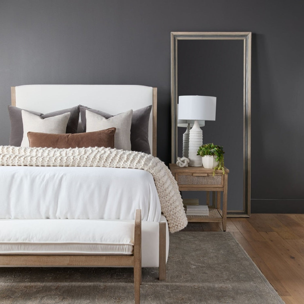 Two-Toned Pine Mirror | Living Essentials Caden – angled view