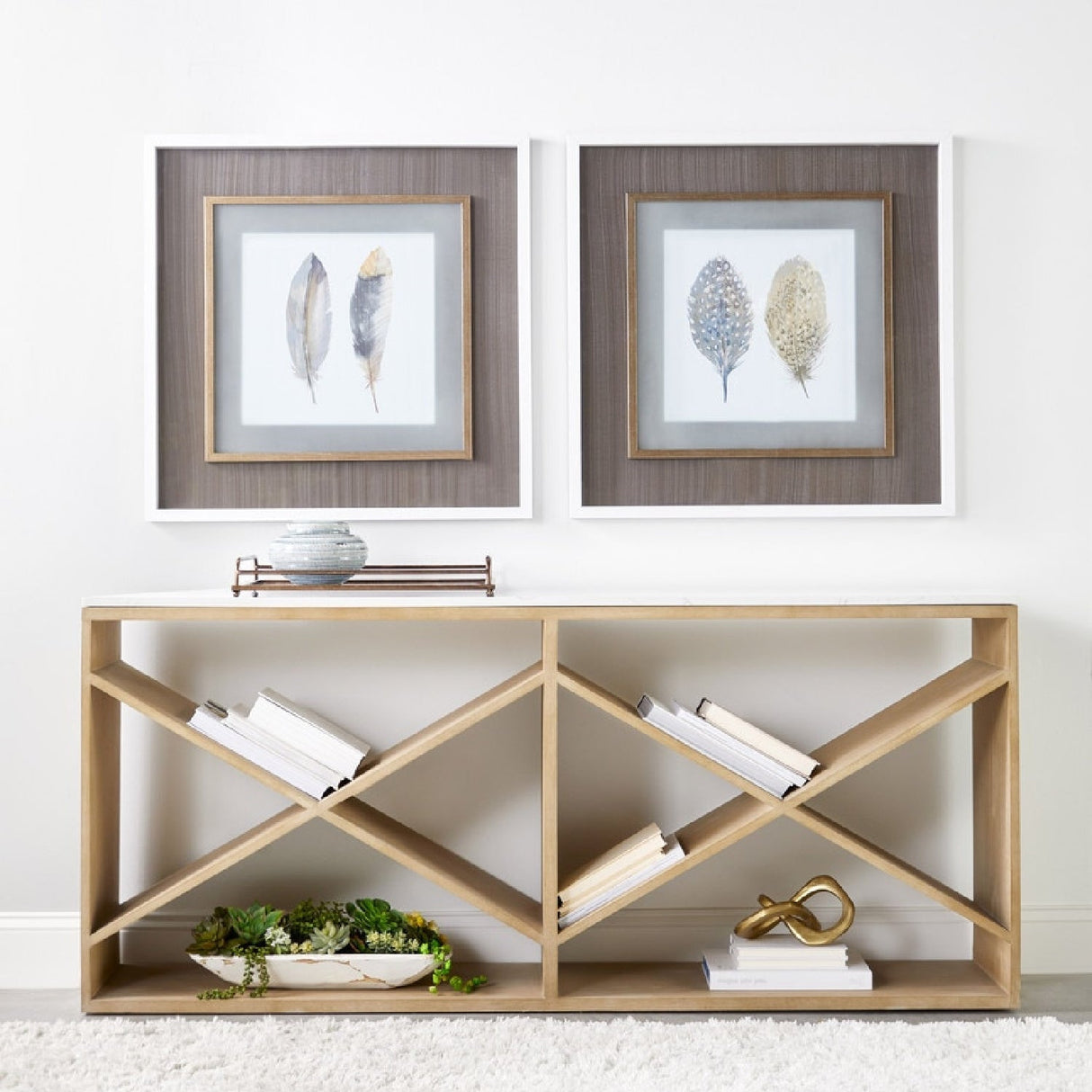 Crisscross Oak Console Table | Living Essentials Cellar – angled view