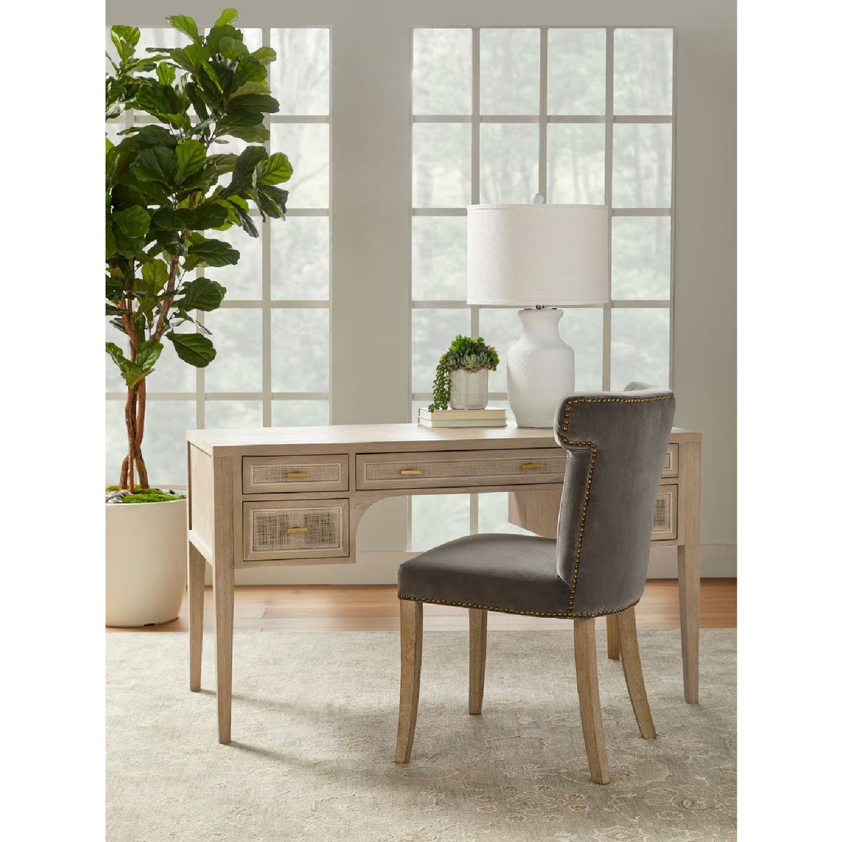 Modern European furniture - Gray Oak 5-Drawer Desk - www.oroa.com