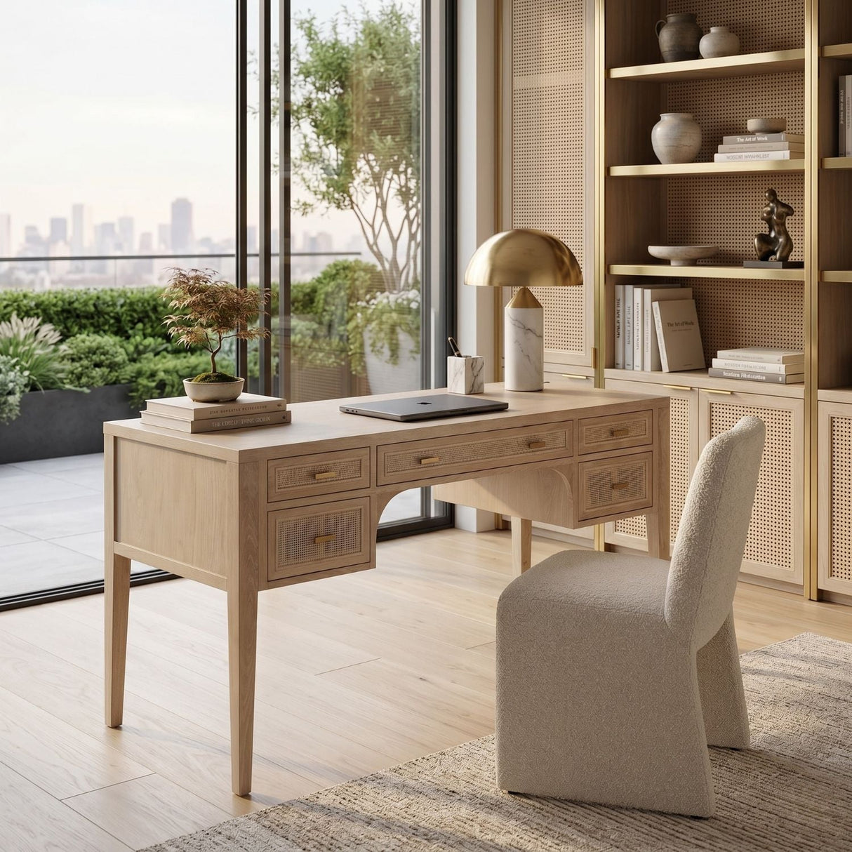 Modern European furniture - Gray Oak 5-Drawer Desk - www.oroa.com