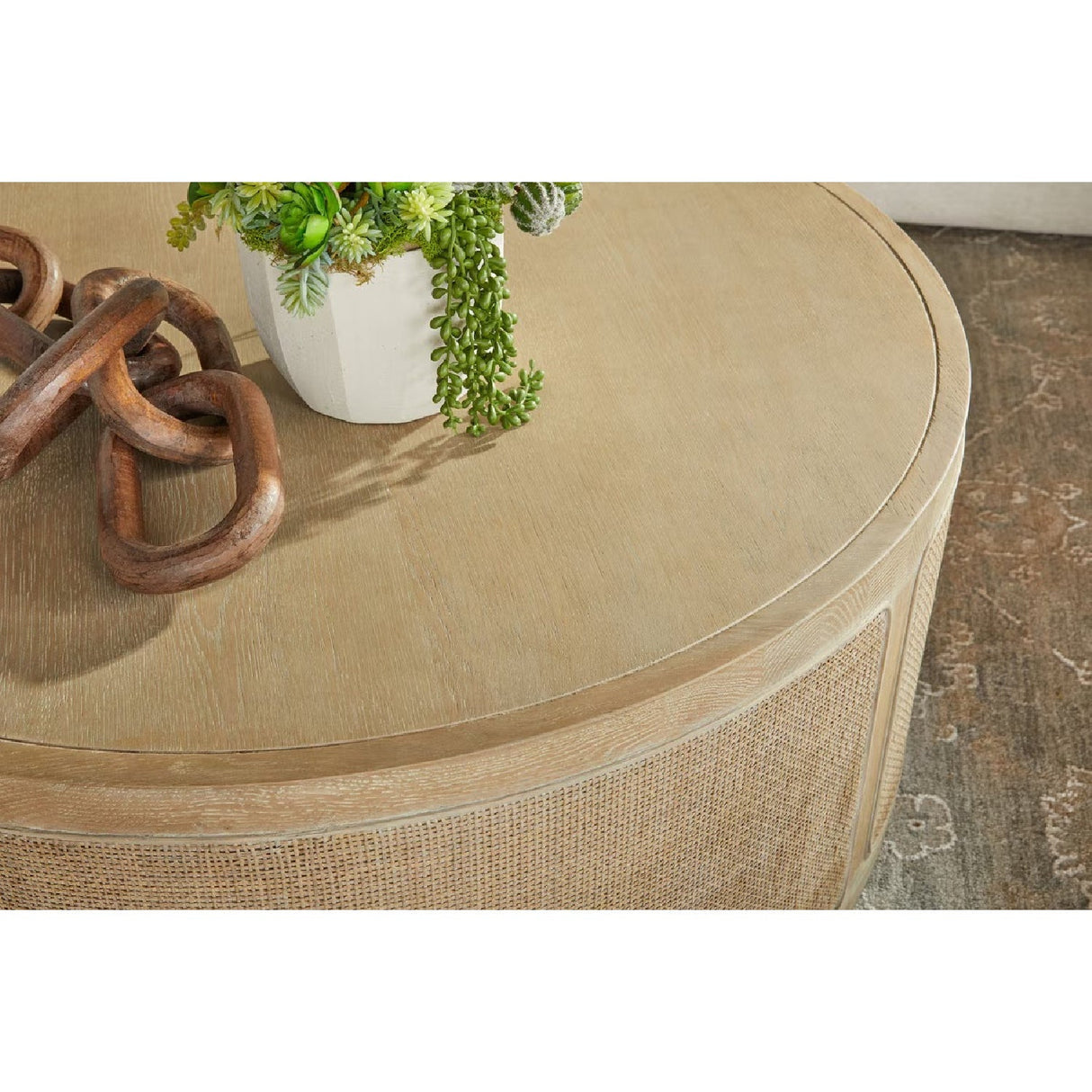 Gray Oak Round Coffee Table | Living Essentials Cane – alternate view 8