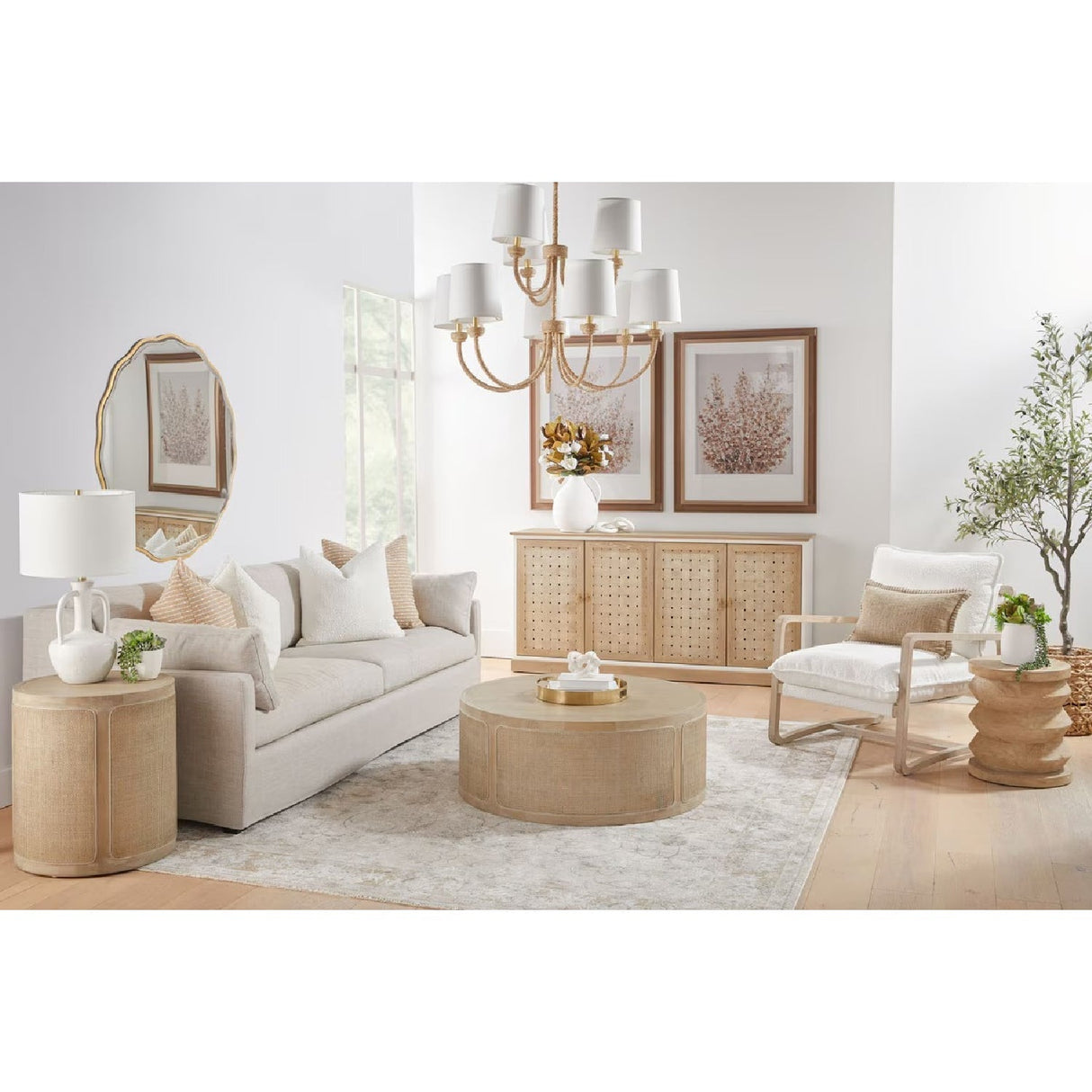 Gray Oak Round Coffee Table | Living Essentials Cane – alternate view 11
