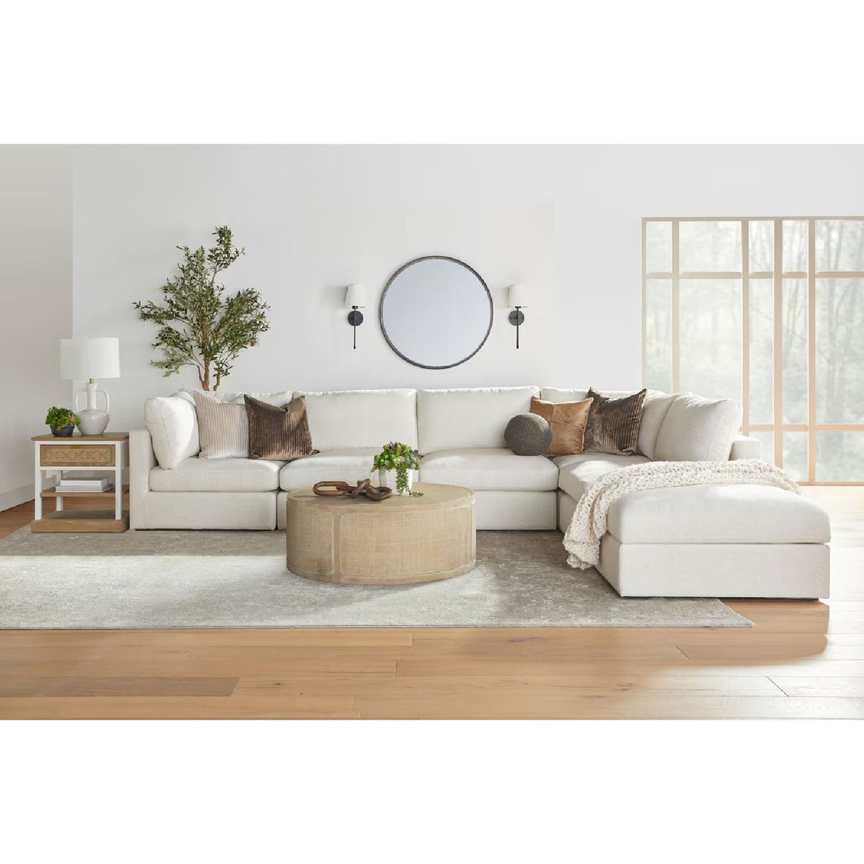 Gray Oak Round Coffee Table | Living Essentials Cane – alternate view 13