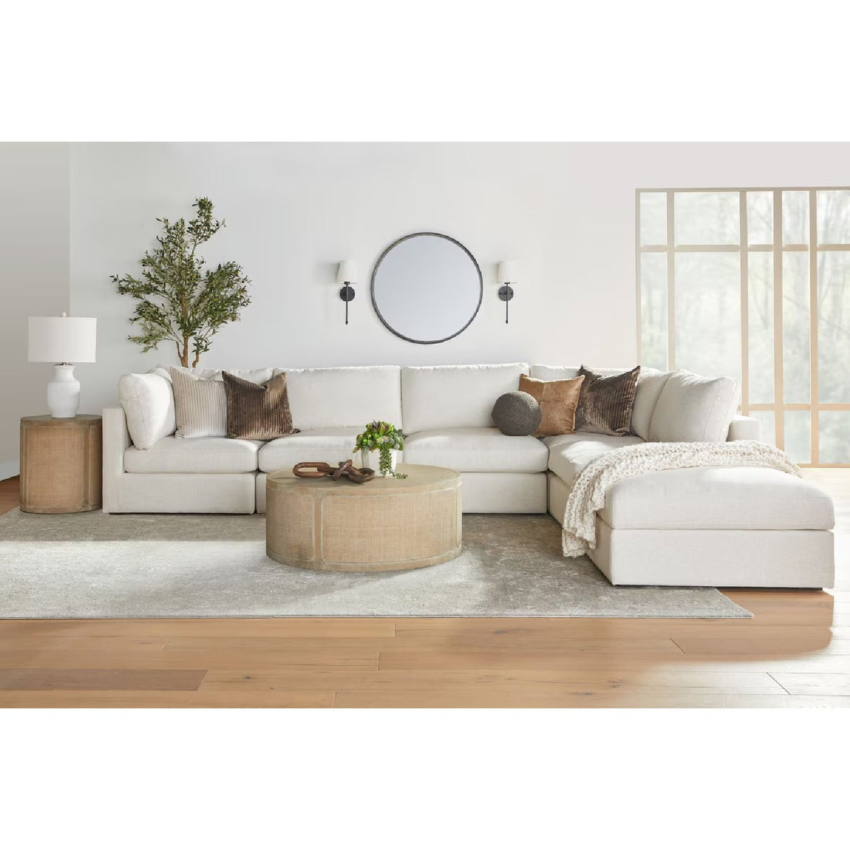 Gray Oak Round Coffee Table | Living Essentials Cane – alternate view 14