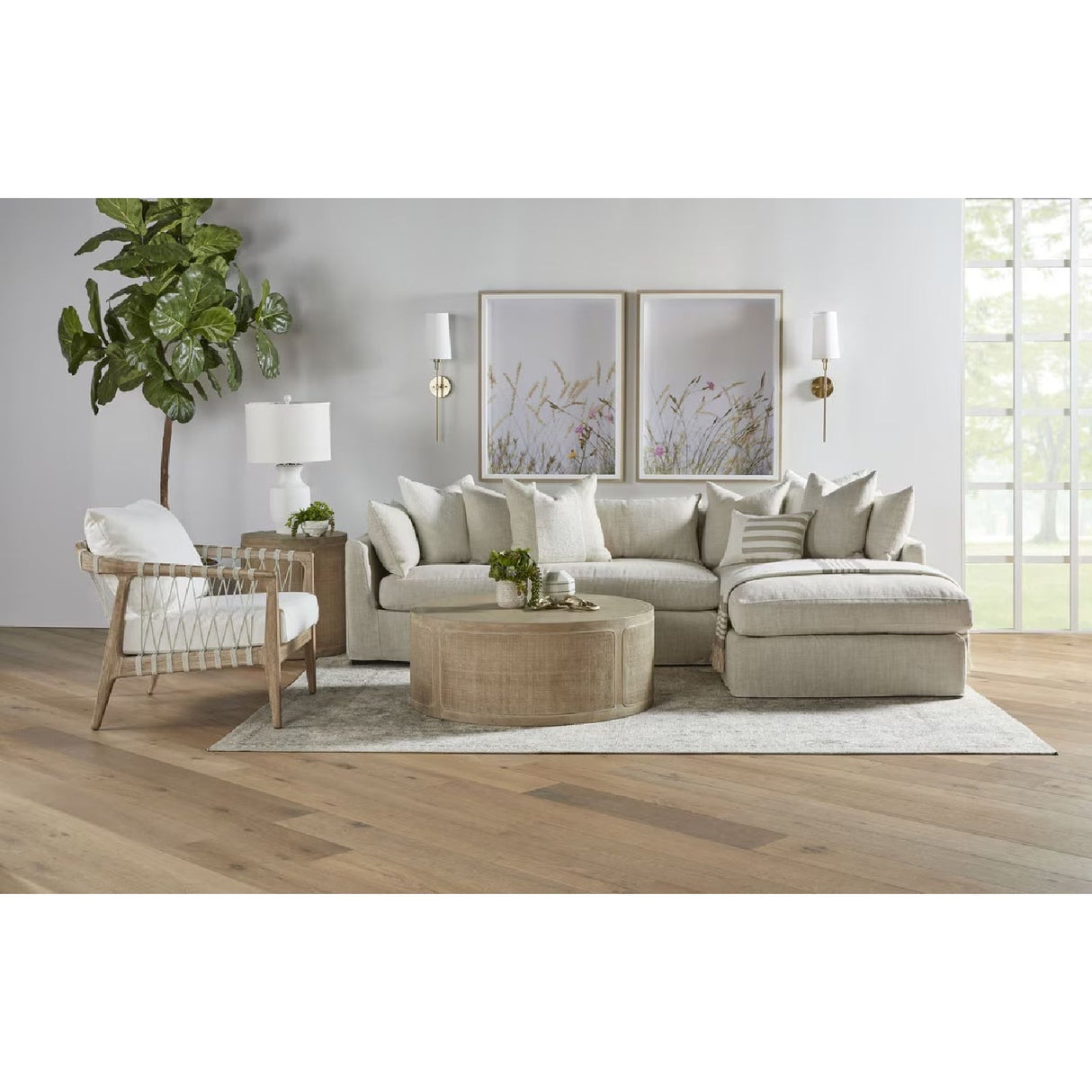 Gray Oak Round Coffee Table | Living Essentials Cane – alternate view 15