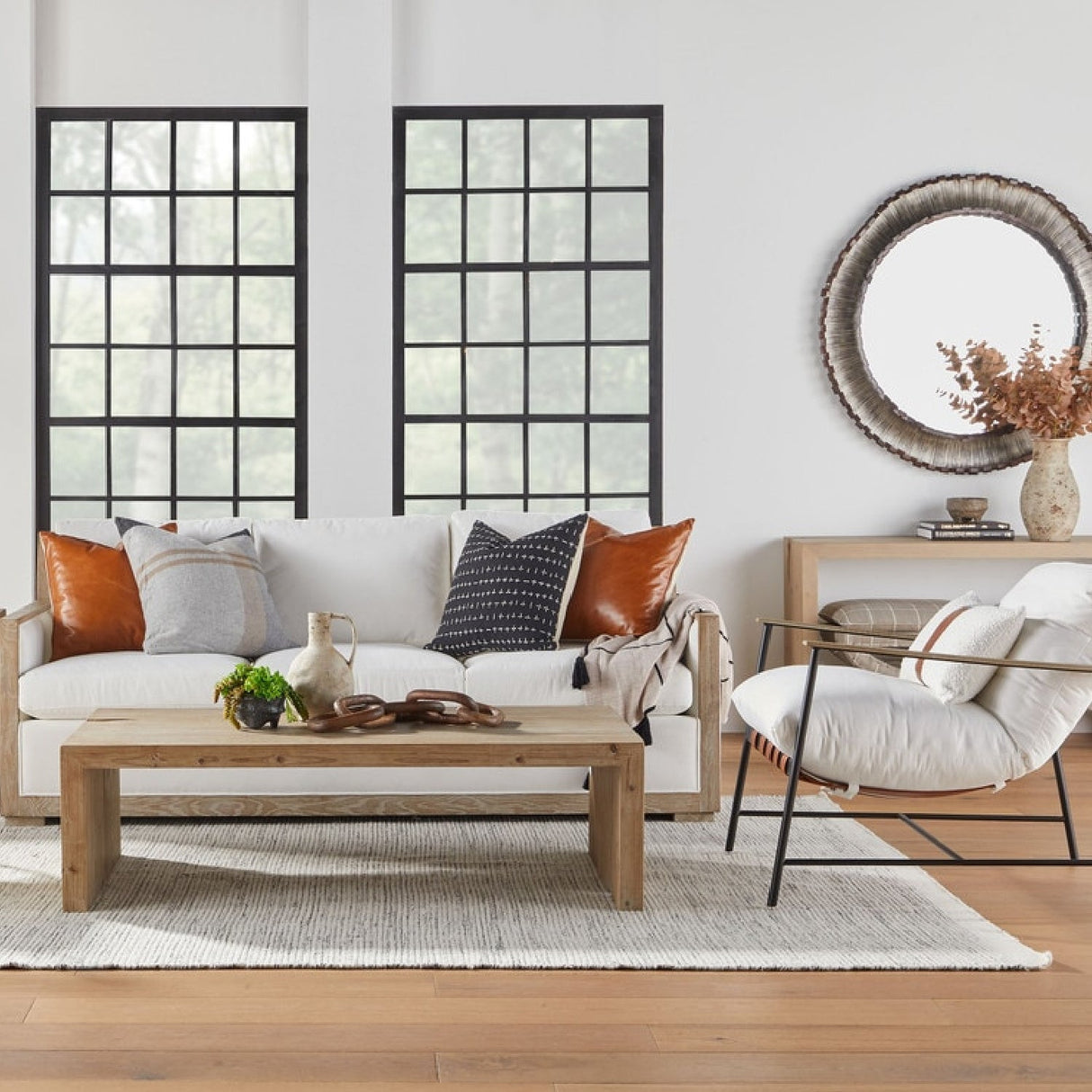Natural Pine Wood Coffee Table | Living Essentials Reed – angled view