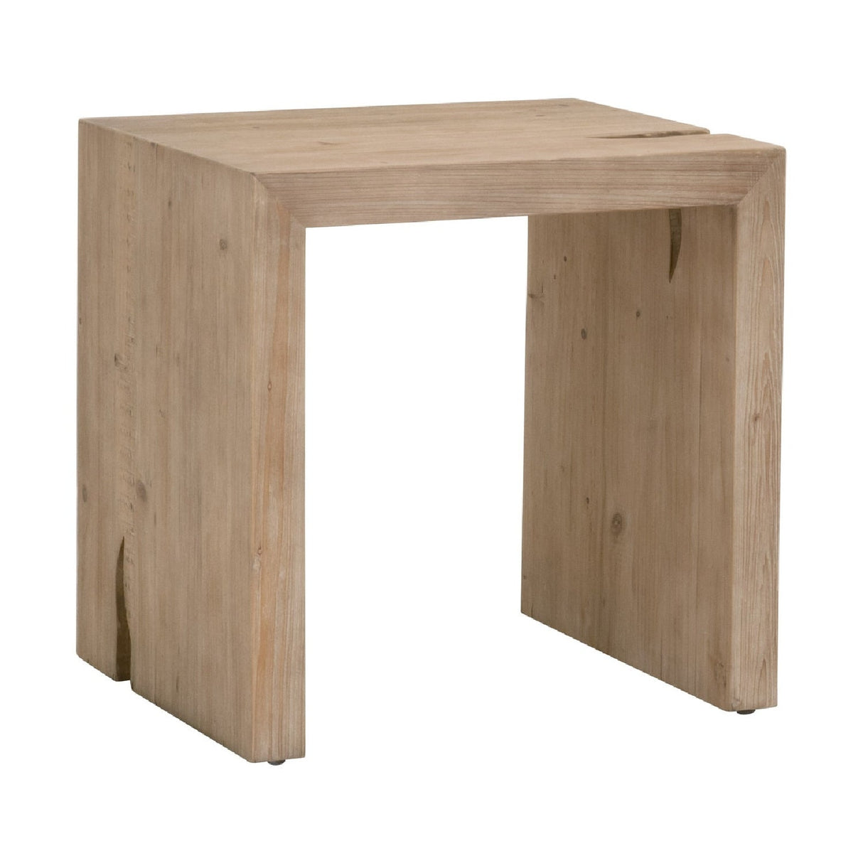 Natural Pine Wood End Table | Living Essentials Reed – side view