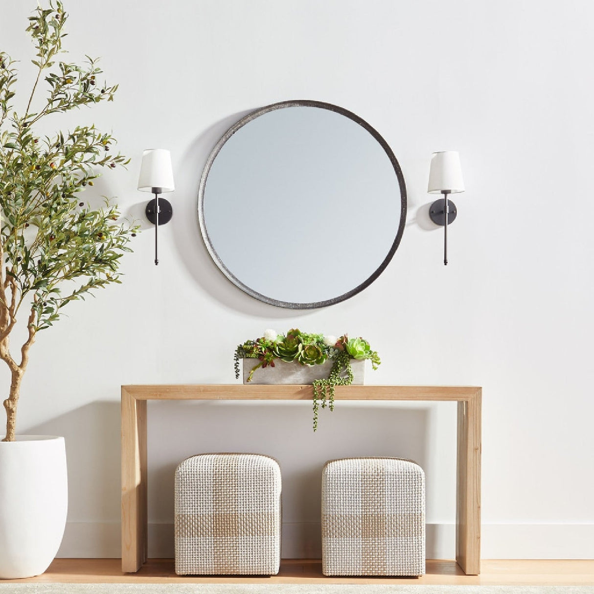 Natural Pine Wood Console Table | Living Essentials Reed – angled view
