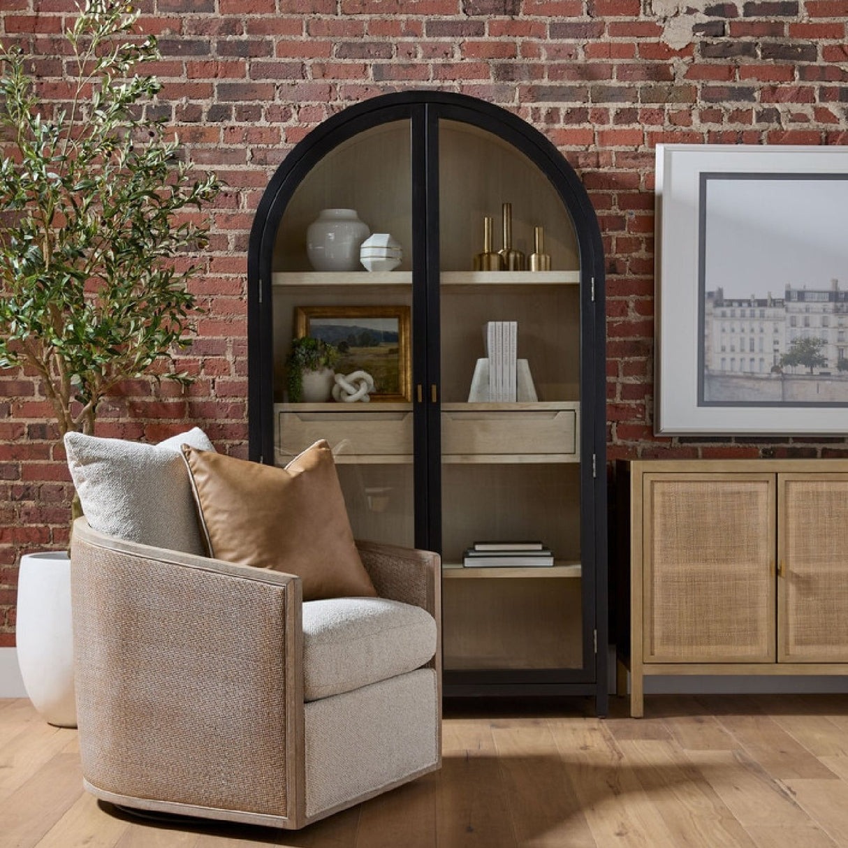 Black Birch Arched Display Cabinet | Living Essentials Toulouse – alternate view 21