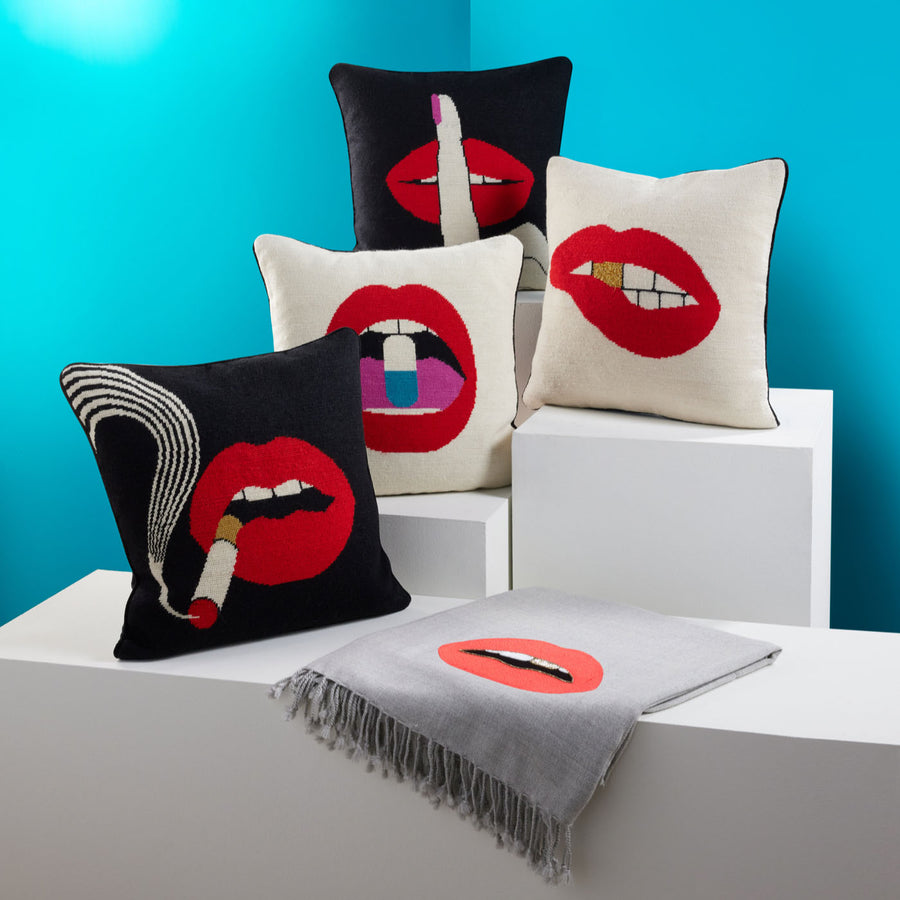 Embellished Merino Wool Throw | Jonathan Adler Lips | Oroa.com