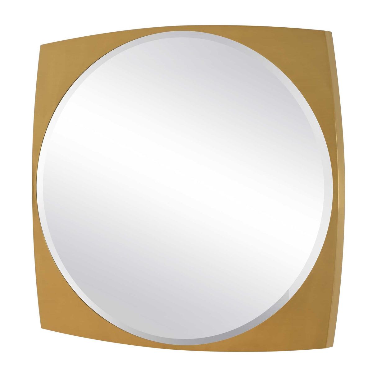 Modern European furniture - Antique Brass Beveled Round Mirror - www.oroa.com