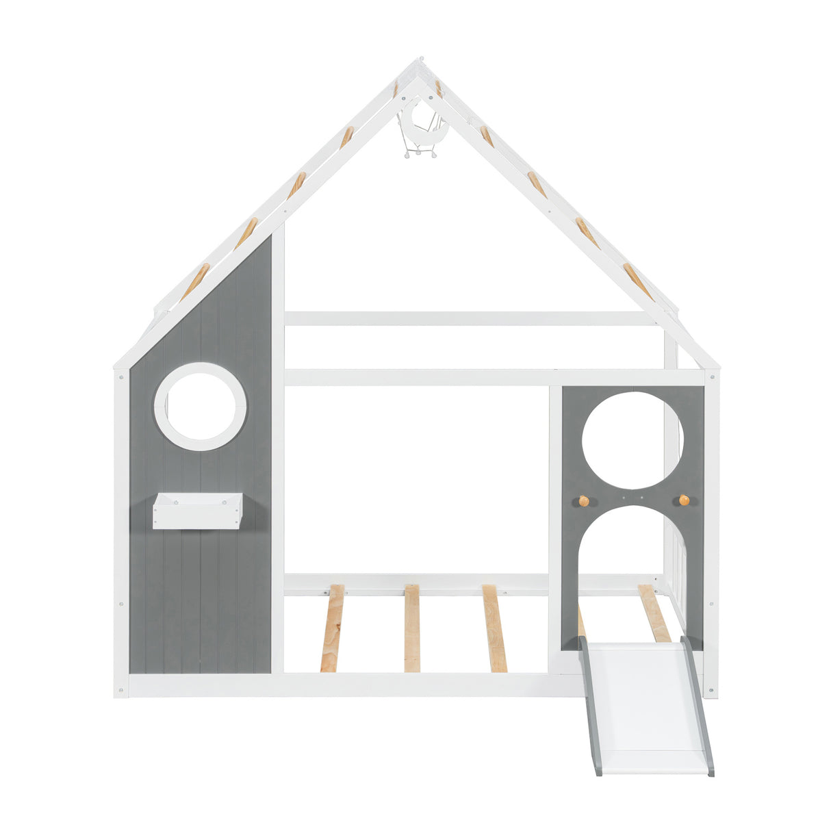 Wooden Playhouse Design Twin House Bed with Slide | OROA Kids