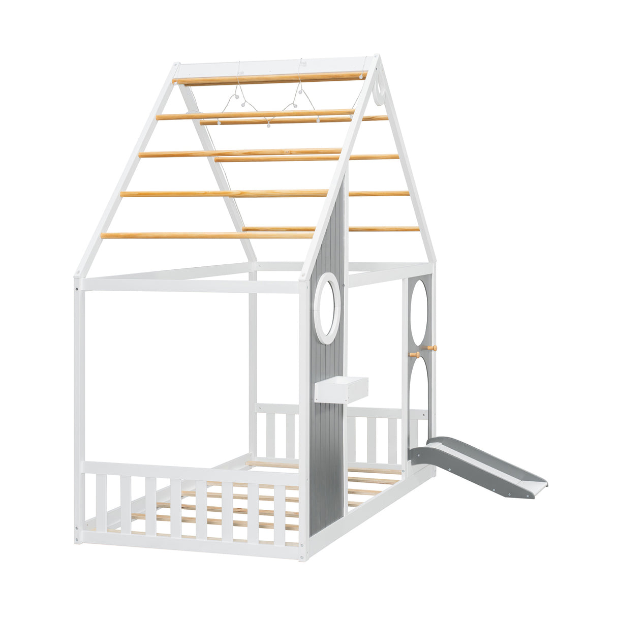 Wooden Playhouse Design Twin House Bed with Slide | OROA Kids